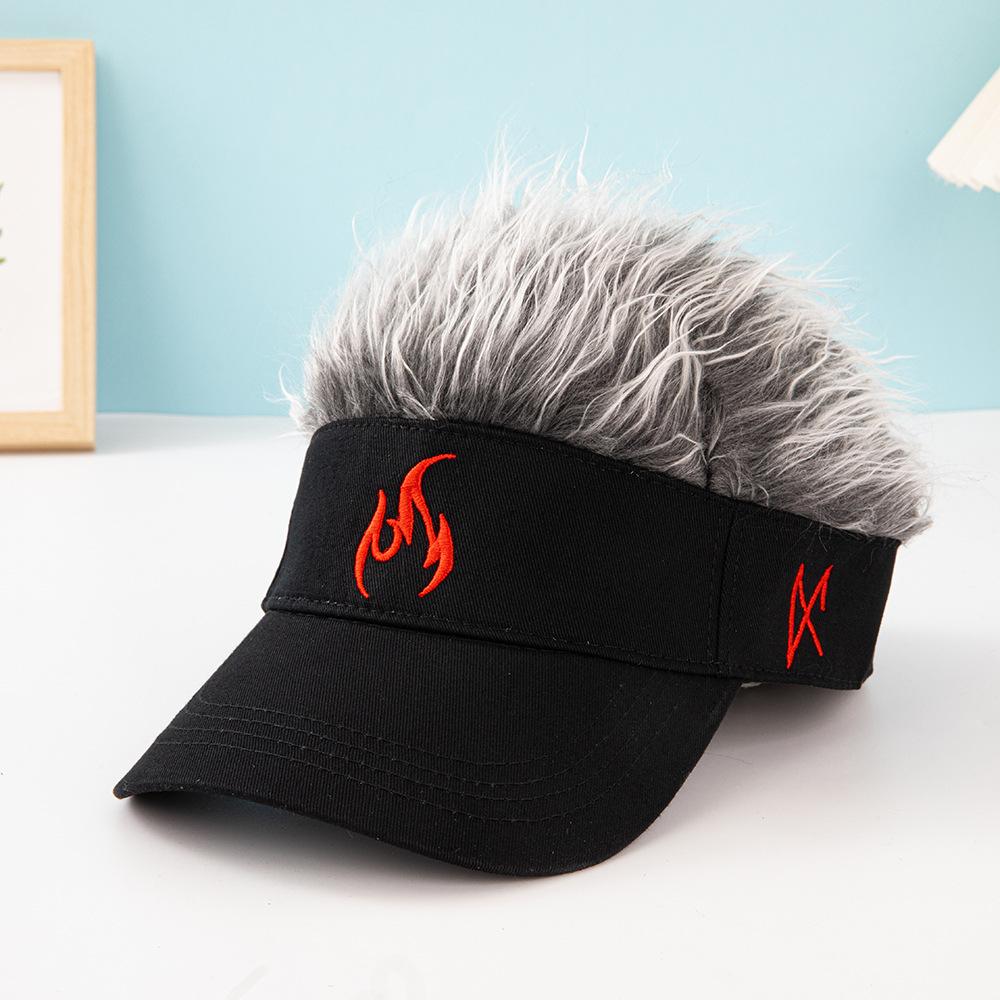 2026 New Fake Hair Baseball Cap for Men Women Embroidered Flame Trucker Hat