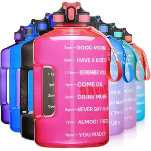 1 Gallon Motivational Sports Water Bottle with Time Marker, BPA Free 128oz Leak Proof Jug, Black, Plastic, 128 ounces, Fitness, Sports, Outdoor Activities