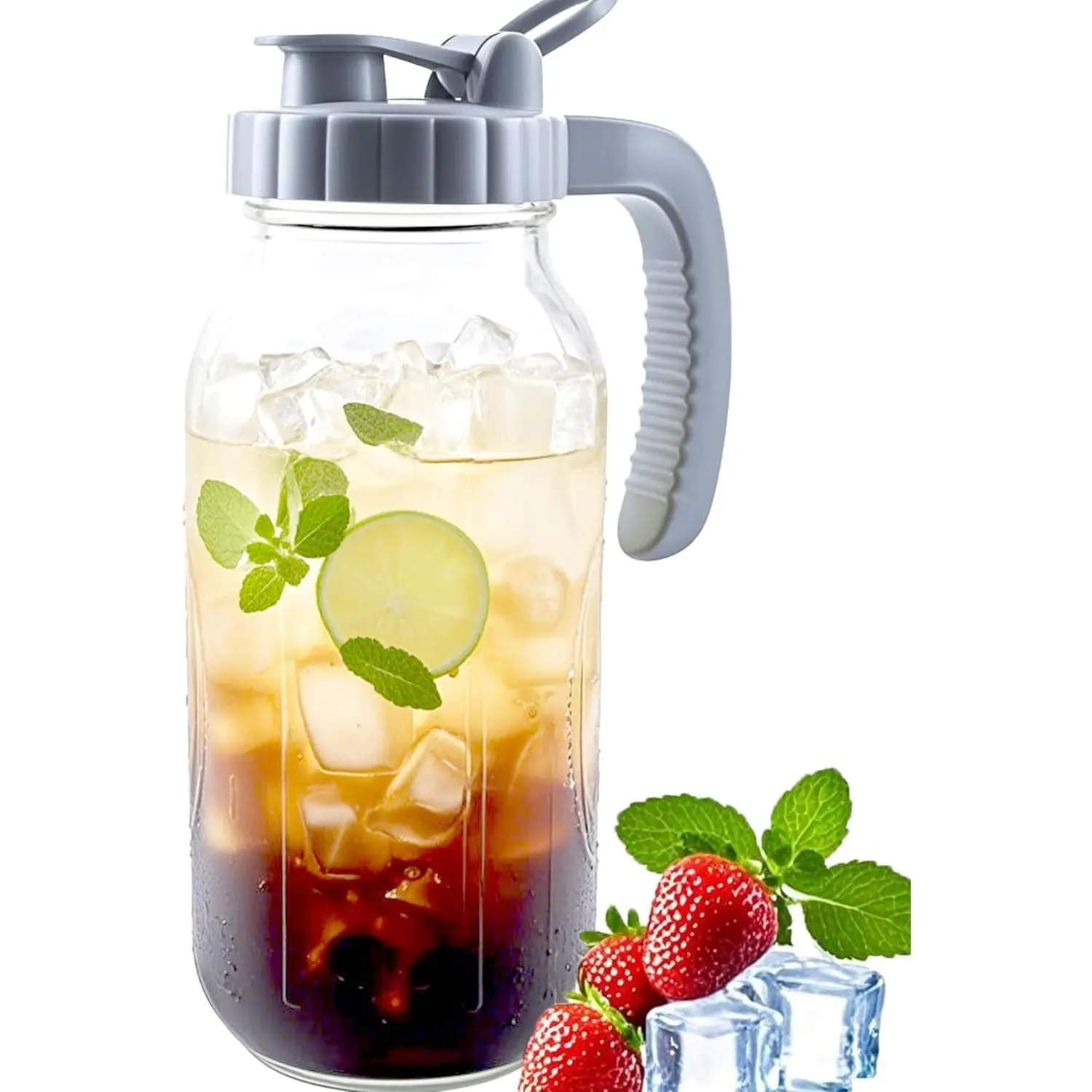 64 Oz Glass Mason Jar Water Pitcher With Lid Half Gallon Wide Mouth Sun  Pitchers 2 Quart Cold Brew Hot Water Jug Carafe For Coffee,Lemonade, Beverage,Milk,Juice Container For Refrigerator