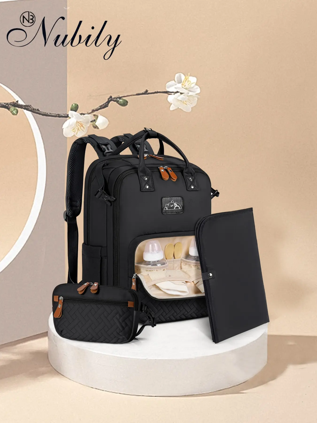 Multifunctional Waterproof Diaper Bag With Changing Pad Backpack, Large Capacity Baby Changing Bag, Portable Changing Mat, Detachable Crossbody Purse for Travel