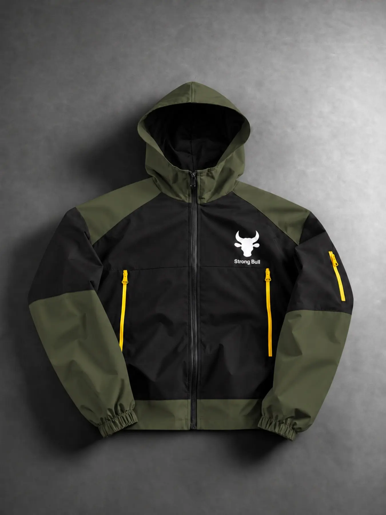 Men's Cool Patchwork Hooded Jacket, Letter Logo Design, Zipper Decoration, Comfortable Waterproof Casual Outerwear, Waterproof Hoodie Jacket
