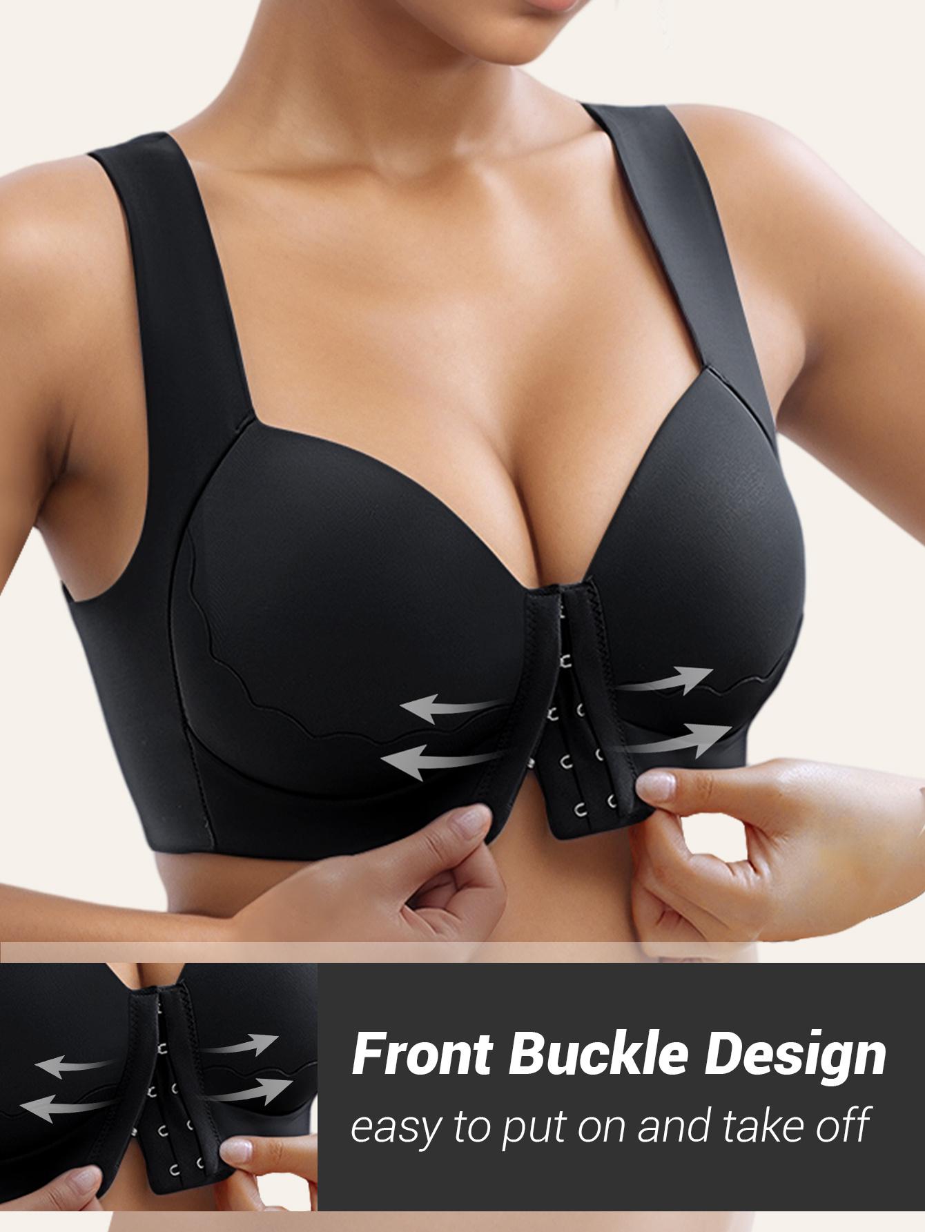 Five Colors Are Available, Suitable for Women'S Solid Color Front-Button Bras for Wearing in Various Environments And Seasons, with Shell Pattern Trim, Integrated Wide Shoulder Straps, Non-Removable Chest Pads, And a Wire-Free Design
