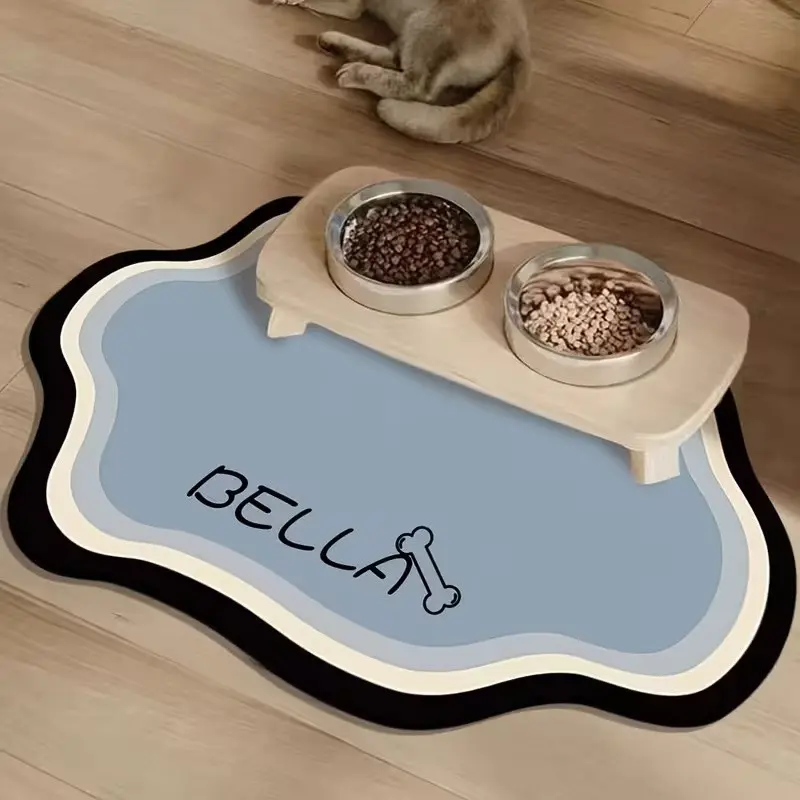 Personalized Pet Feeding Mat, Quick-Dry Absorbent, Custom Non-Slip Cat Bowl Pad, Pet Name Included, Nordic Style Pet Mat