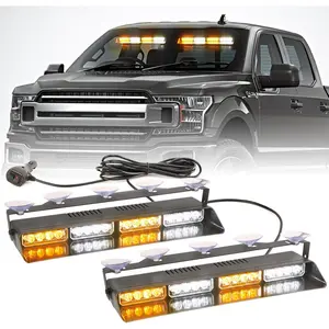 2-in-1 LED Emergency Dash Strobe Light Bar, 2x14in Amber/White, 13.5ft Heavy Duty Cable, 26 Strobe Modes for Snowplow, Firefighters, Construction Vehicles Trucks, Front/Rear Windshield Interior Safety Warning Lights with 100% Satisfaction Service