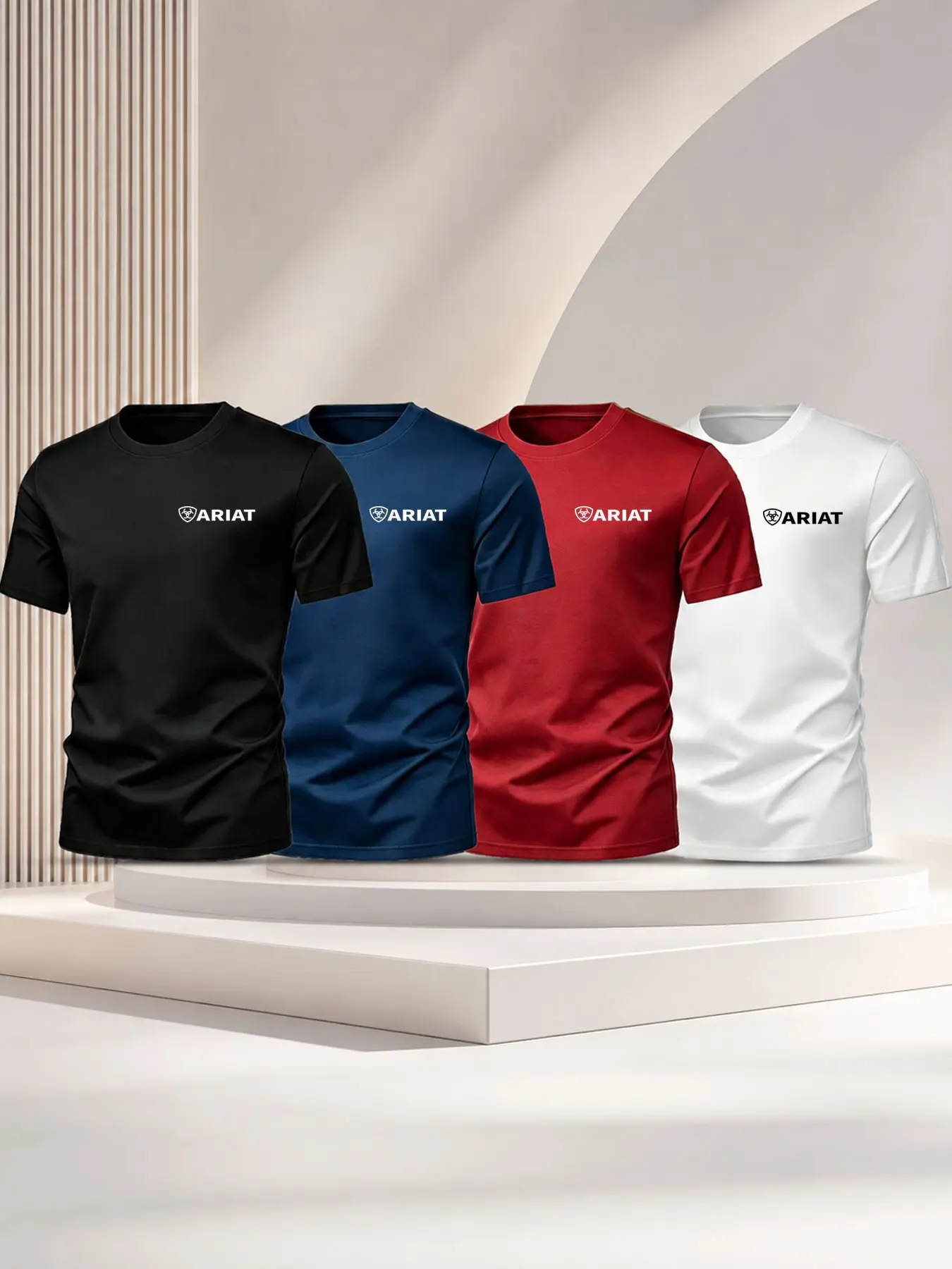 4-Pack Men's Casual Round Neck T-Shirts, Travel & Fitness Wear, Small Logo Letter Design, Soft Cotton Material, Unisex Classic Style