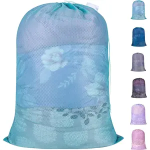 Duty Large Mesh Laundry Bag with ID Tag and Locking Drawstring Closure - 24 x 36 inches - Laundry Hamper Liner, Washable Laundry Bags for Travel, Sports, Dorms (Aqua)