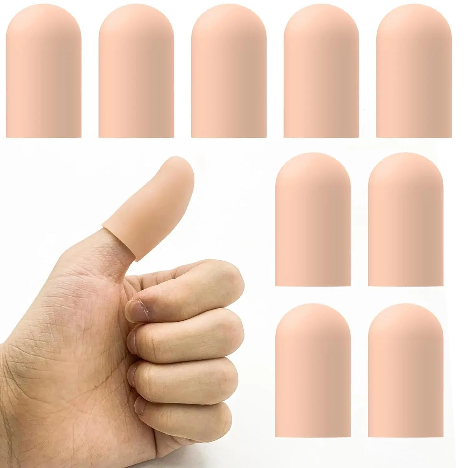 Gel Finger Cots for Thumbs 10 Pcs Silicone Finger Caps Rubber Finger Protector Covers for Trigger Arthritis Cracking Peeling Hangnail Callus and Pain Relief Nude Medium