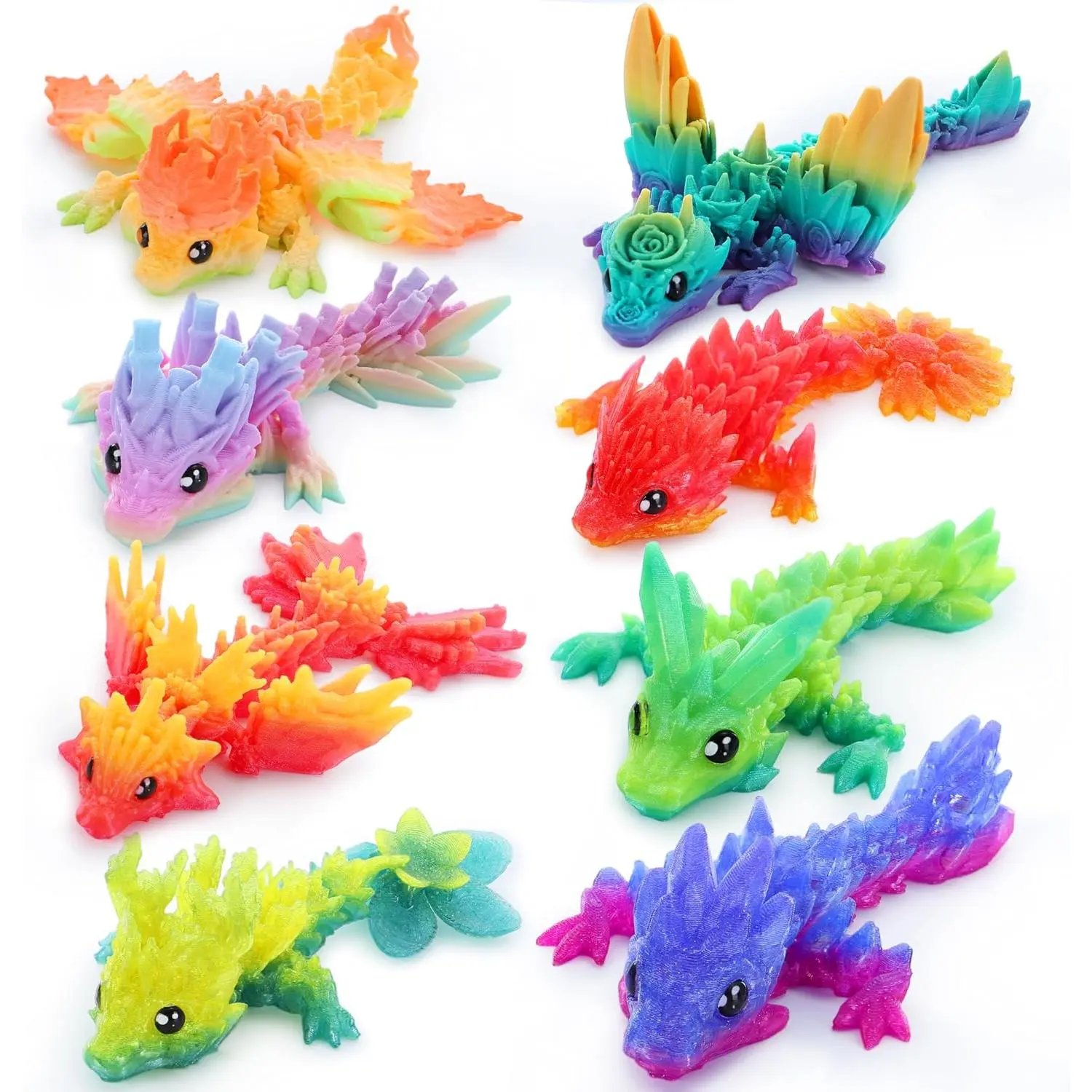 8 Pcs 3D Printed Dragon, 4.4" Colorful 3D Printed Flexible Articulated Dragon Fidget Toys for Office Desk Decor, Autism Stress Relief Fidget Toys for Kids & Adults Giftfidget toys