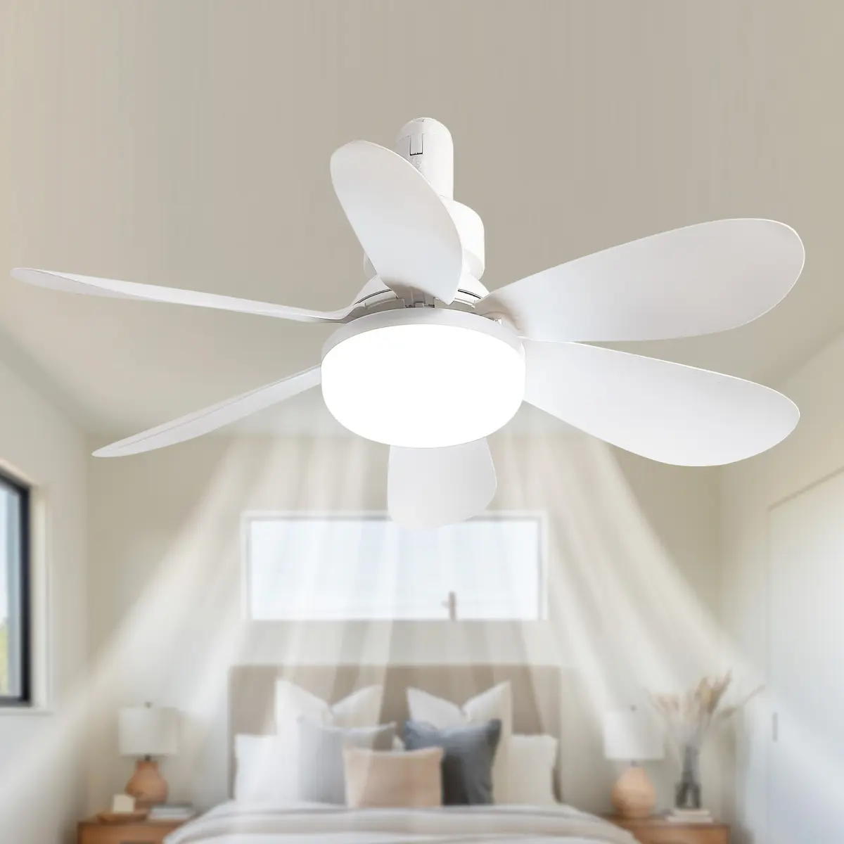 20-Inch Socket Fan Light, Screw-In Portable Ceiling Fan with Light & Remote Control, No Wiring Needed, Low Profile, 3 Color Dimmable LED, Silent DC Motor, 2/4H Timer, Multi-Speed Settings, Easy Install for Bedroom Bathroom Closet Kitchen Small Rooms