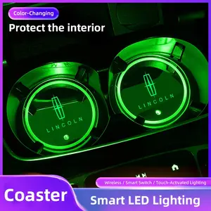 2pcs Car Luminous Water Cup Pad LED Atmosphere Light For Lincoln Navigator Continental Nautilus Aviator MKZ MKX MKC MKT MKS Corsair Mark E