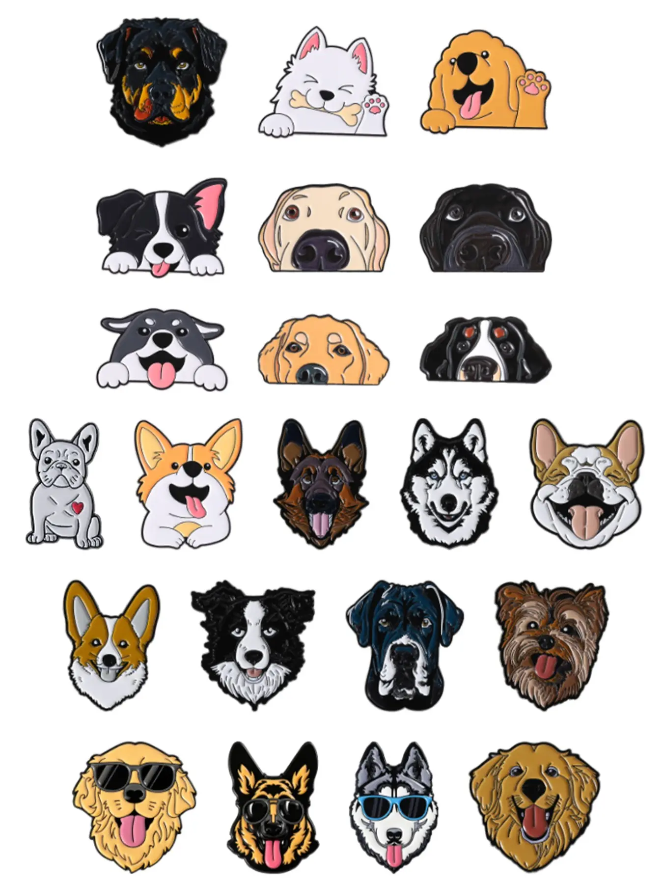 22 Styles Dog Breed Enamel Pin Set, Collectible Pins, Cartoon Puppy Head Metal Brooch, Lovely Collectible Gift for Dog Breed Lovers, Unique Accessories