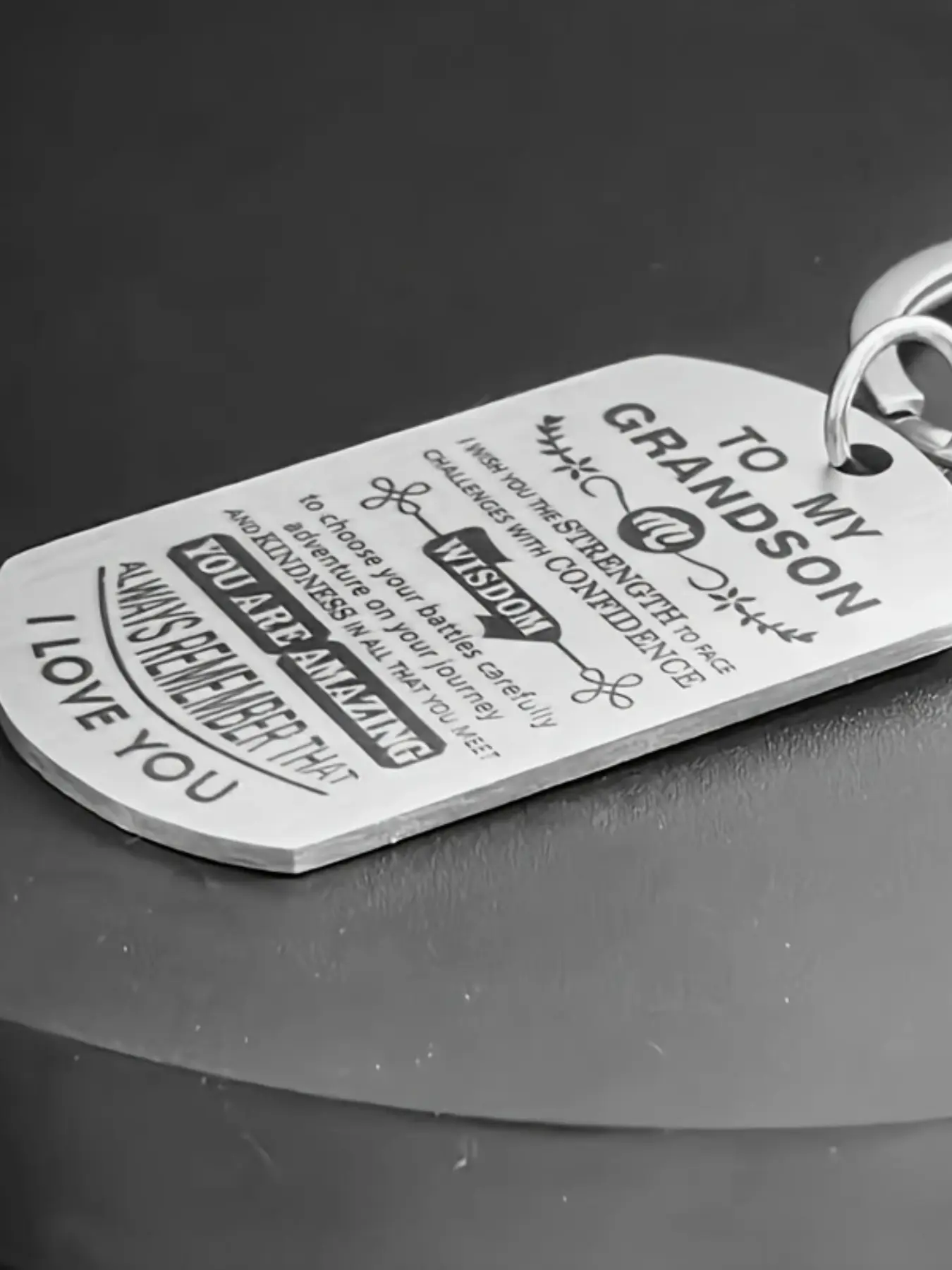 1pc "To My Grandson" Inspirational Blessing Dog Tag Stainless Steel Keychain Charm, Heartfelt Gift From Grandparents To Grandson