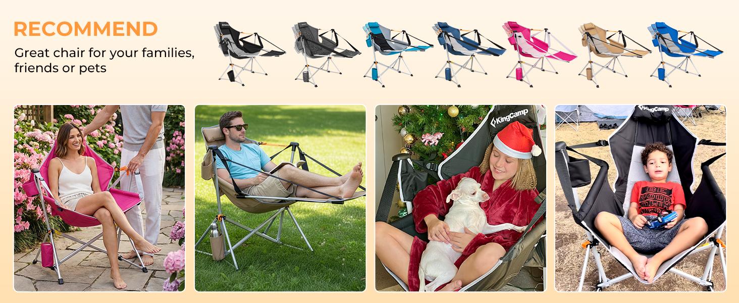 KingCamp Hammock Chair with Footrest – Heavy Duty Swinging Rocking Camping Chairs for Adults up to 400lbs, Folding Portable Oversized Rocker with Cup Holder & Pillow for Outdoor Beach Lawn RV Sports