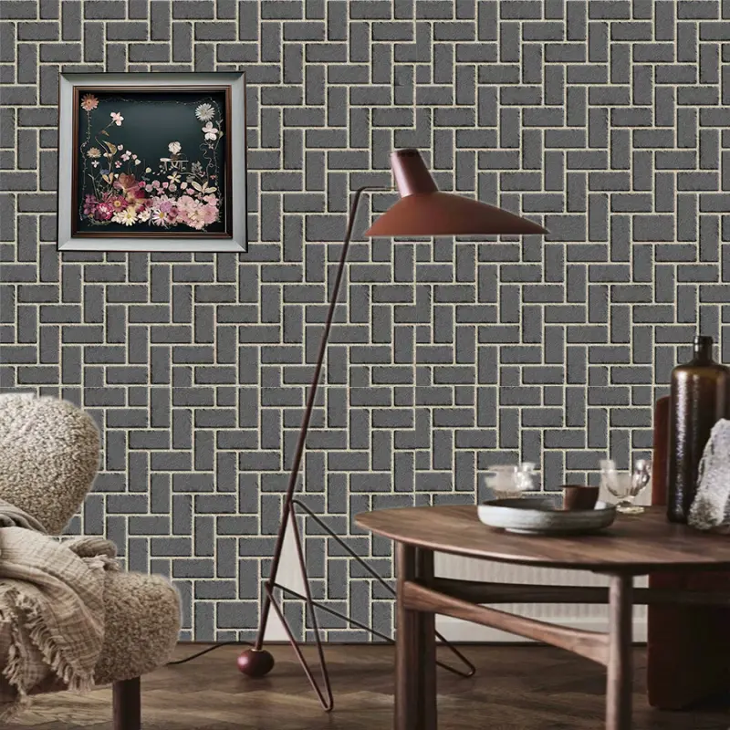 Tile Gray 3D Vintage Brick Self-Adhesive Wallpaper Home Decoration Building Materials Bar Kitchen Cafe Background Wall Decoration PVC Wallpaper