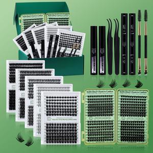 eyelash extension kit, 280pcs/set false eyelash with 2 glue & 2 eyelash remover & 2 tweezers & 2 brushes, professional eye makeup tool, lash clusters kit, lash clusters, eyelashes clusters, curly eyelashes, eyelash tools, cosmetic tool, cosmetic