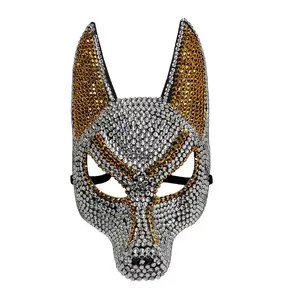 1pc Artificial Rhinestone Wolf Head Mask, Halloween Costume Prop, Party Accessory, Bar Decoration, DIY Craft Material