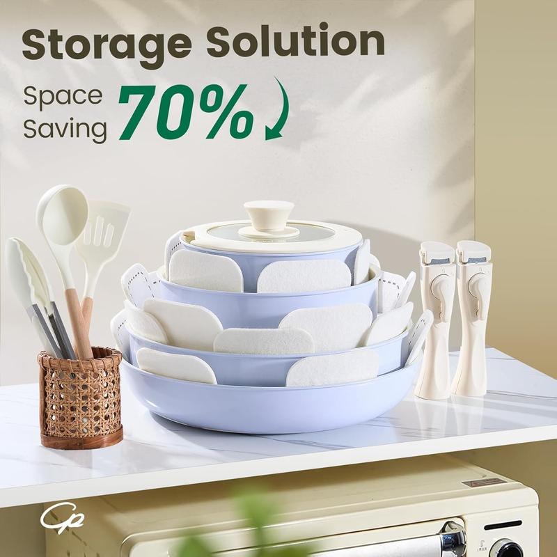 Ceramic Nonstick Pots and Pans Set 19 count with Detachable Handle, Induction Dishwasher Oven Safe Cookware Set, RV Kitchen Set Removable Handle (Light Purple) Ceramic Nonstick Pots and Pans Set 19 count with Detachable Handle, Induction Dishwasher Oven Safe Cookware Set, RV Kitchen Set Removable Handle (Light Purple)