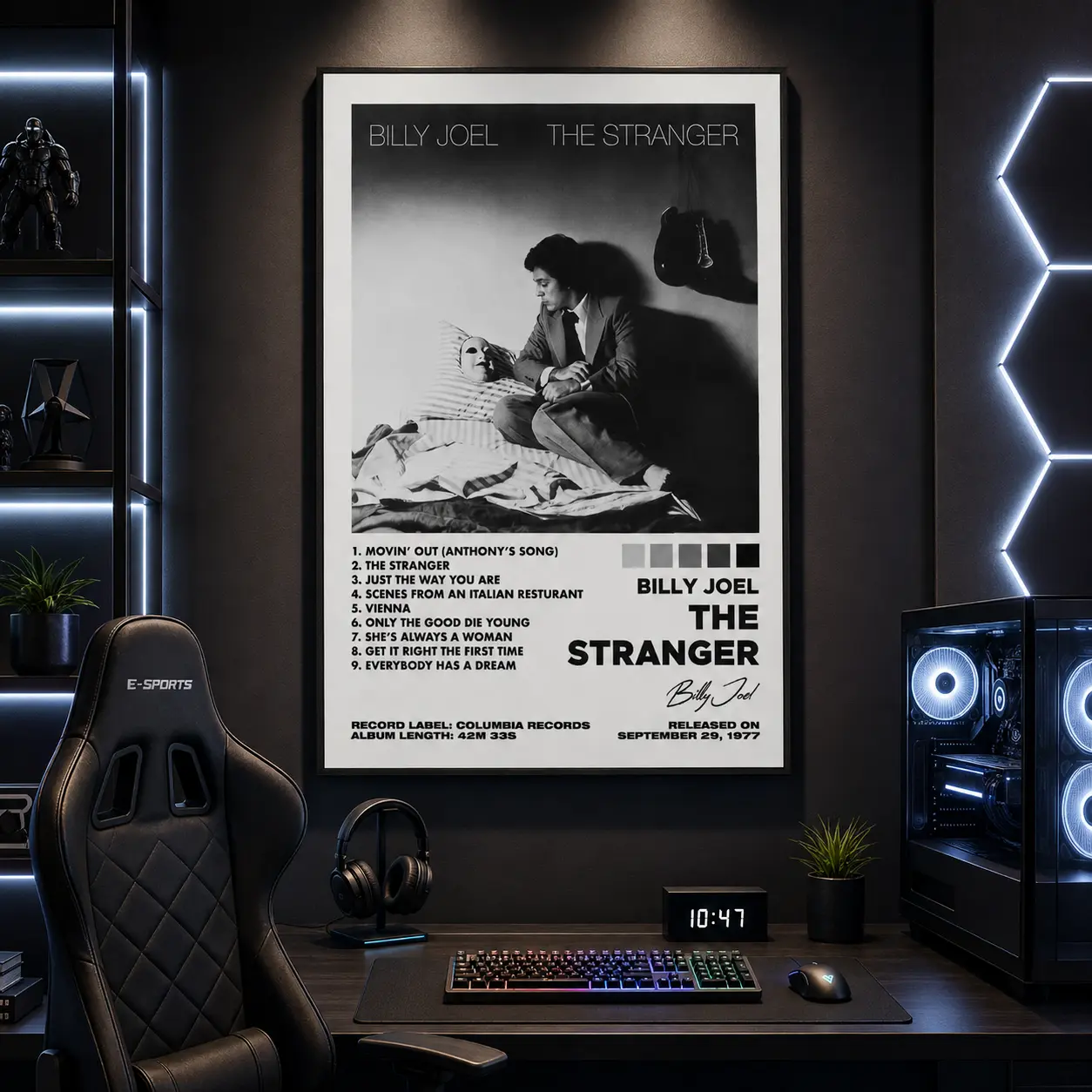 Billy Joel The Stranger Canvas Print Wall Art, Classic Album Cover Artwork, Modern Minimalist Music Decor for Bedroom Studio Office Man Cave Living Room, Retro Aesthetic Room Decoration, Unique Gift for Rock Music Fans, Vinyl Lovers and Collectors