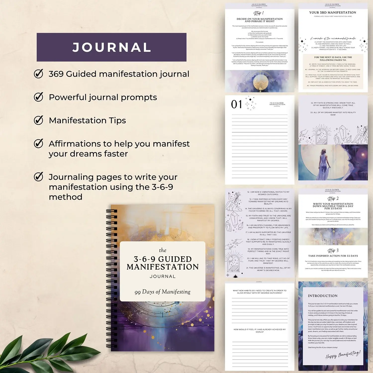 369 Manifesting Journal Guide, 99-Day Manifestation Plan, Personal Growth Tool, Daily Reflection Notebook, Self-Improvement Diary