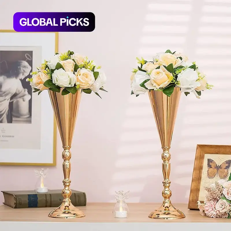 2pcs Metal Flower Vase, Modern Desktop Metal Vase, Decorative Vase, Decorative Flower Vessel, Table Centerpiece, Vases for Centerpieces for Anniversary Party, Birthday Decoration, Elegant Home Decor #GLOBAL PICKS