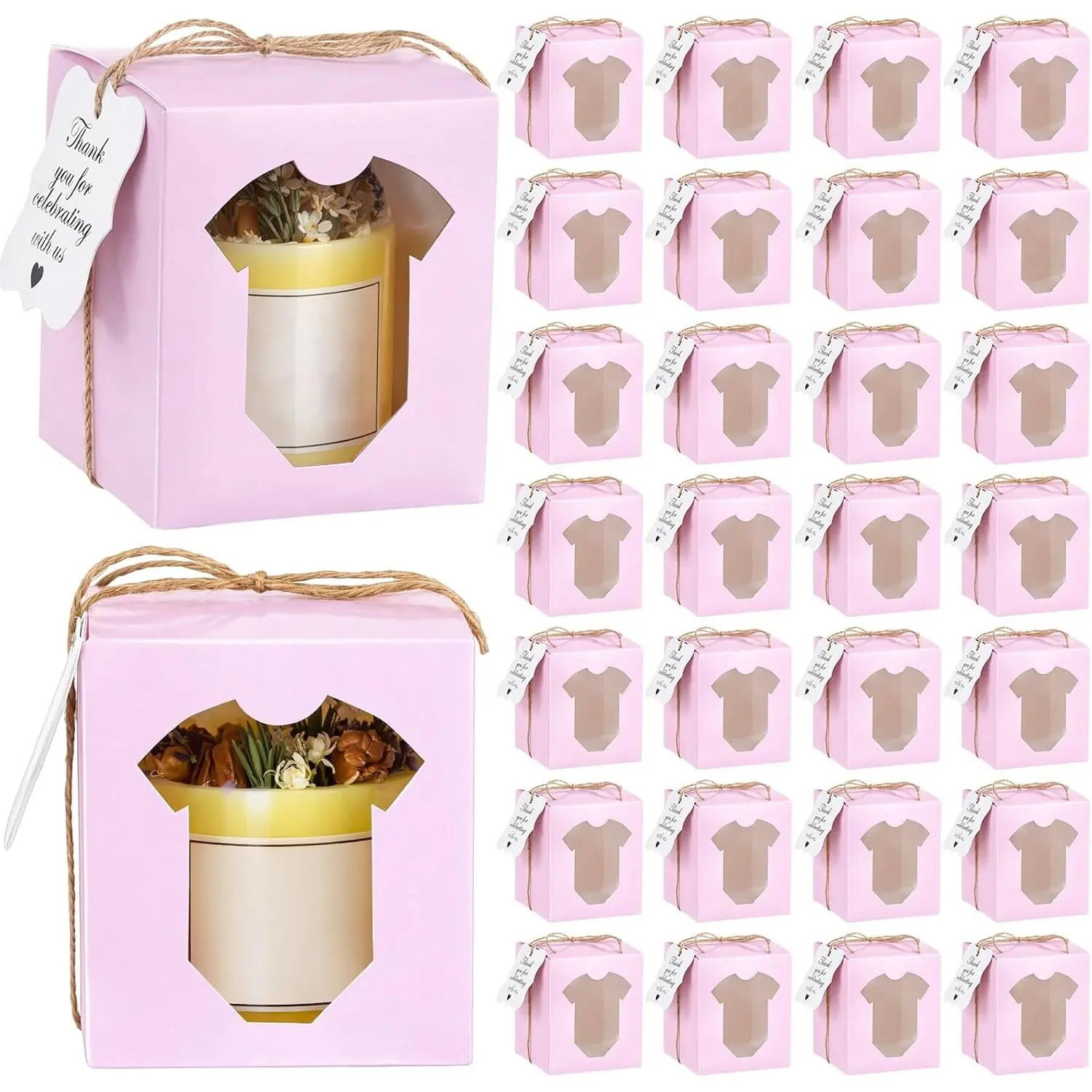 50 Set Candle  Box Transparent  Packaging for 4-10 oz Candles 50 Paper Thank You Tag for Wedding Birthday  Shower Party Favor, 3.35x3.35x3.94 in(White,Wedding Ring)