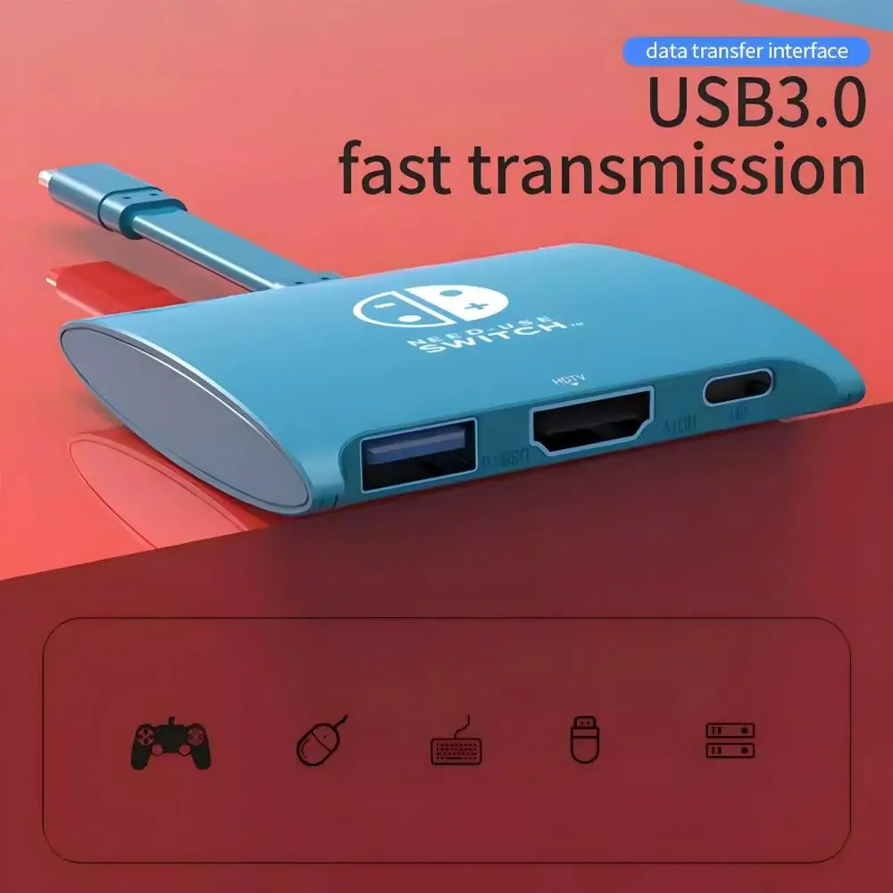 Mini Portable USB-C to 4K Hdtv Adapter, 3-In-1 Docking Station with USB 3.0 HUB, PD 100w for Nintendo Switch Macbook Pro