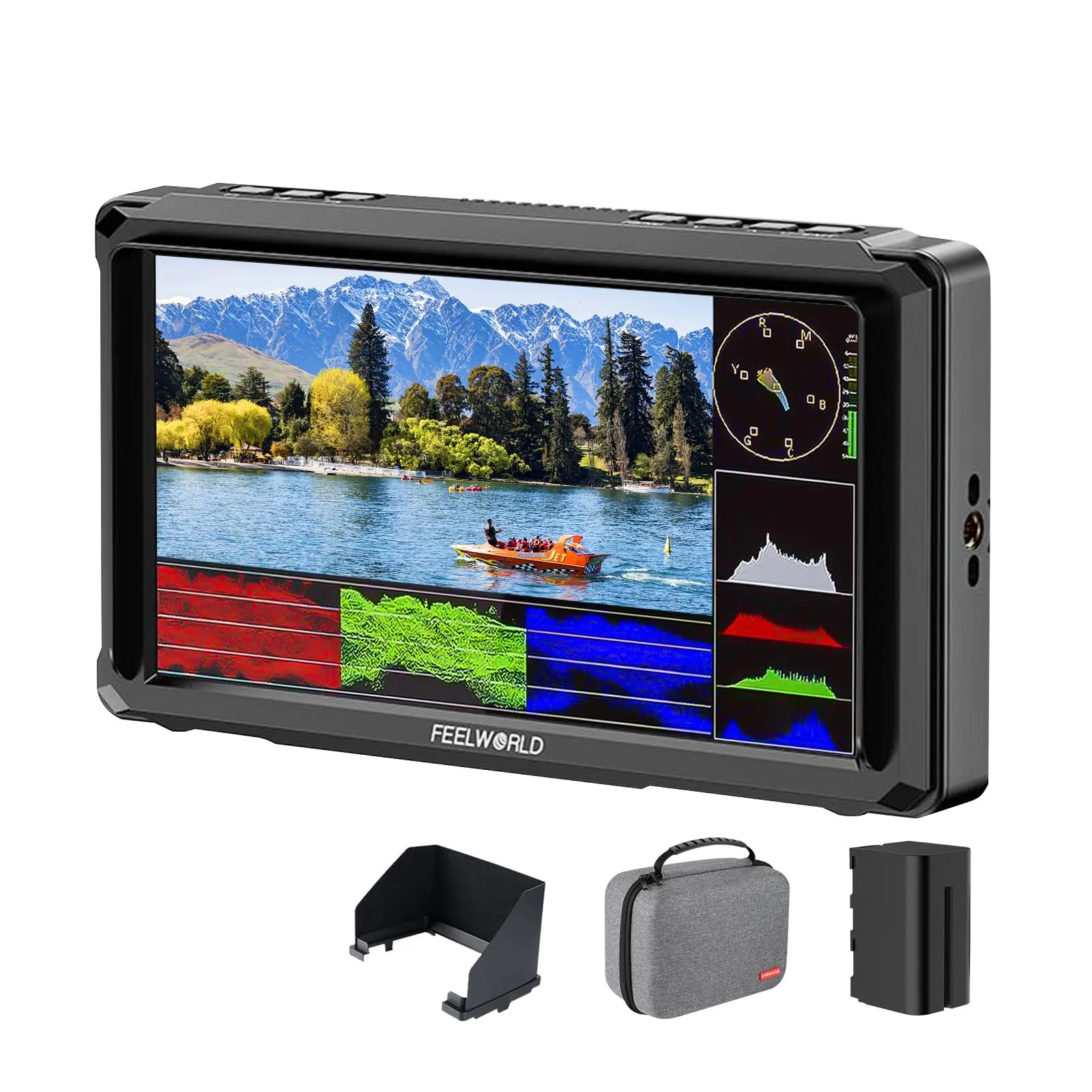 FEELWORLD FW568 PRO 6 Inch Camera Field Monitor, 1920x1080 1200nit DSLR Video Monitor with 4K HDMI in/Out, Waveform, 3D LUT, Includes F750 4400mAh Battery & Carry Bag