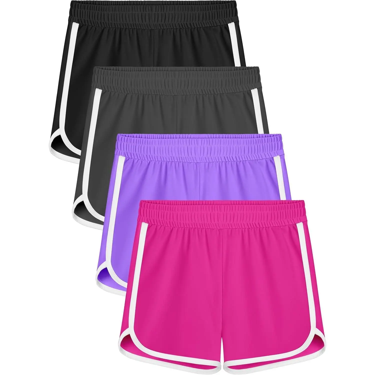 4 Packs Girls Soccer Shorts Toddler Girls Athletic Shorts Quick Dry Workout Dolphin Kids Active Shorts
