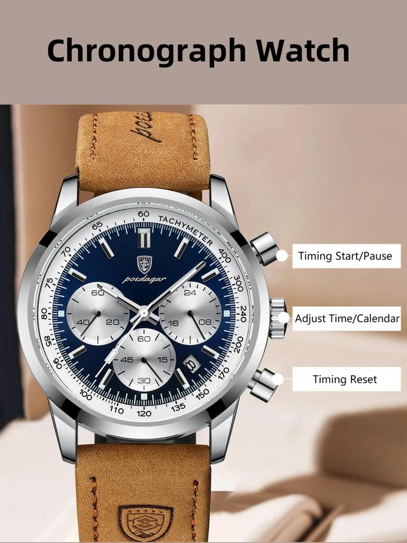 Men's Business Fashion Elegant Round Dial Analog Quartz Watch, Waterproof & Luminous Watch for Party, Daily Clothing Decor, Exquisite Watch As Gift without Box