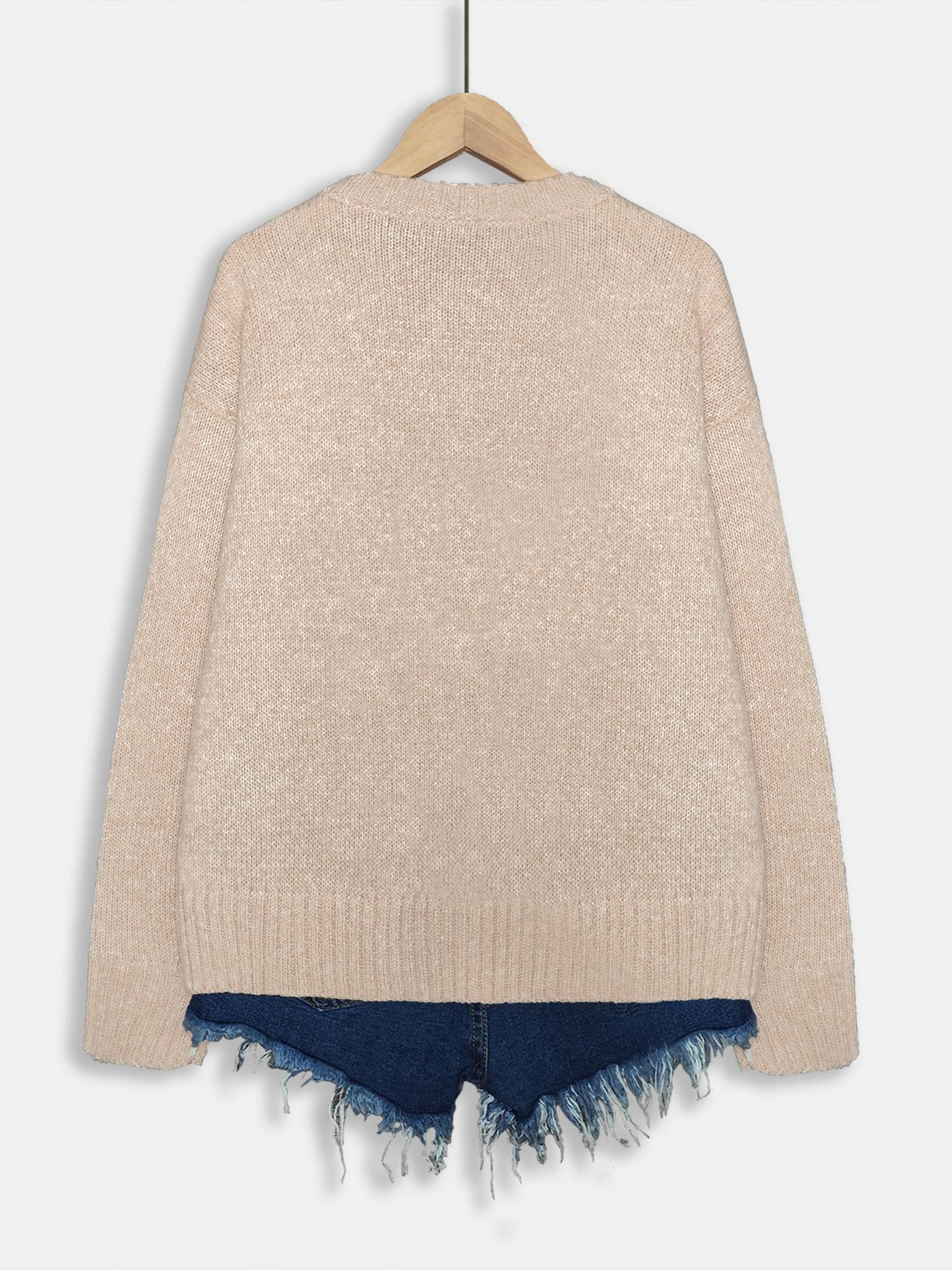 Women's Round Neck Cartoon Squirrel Print Sweater Knitwear, Loose-Fit Casual Knitted Pullover for Fall & Winter, Comfortable Daily Wear