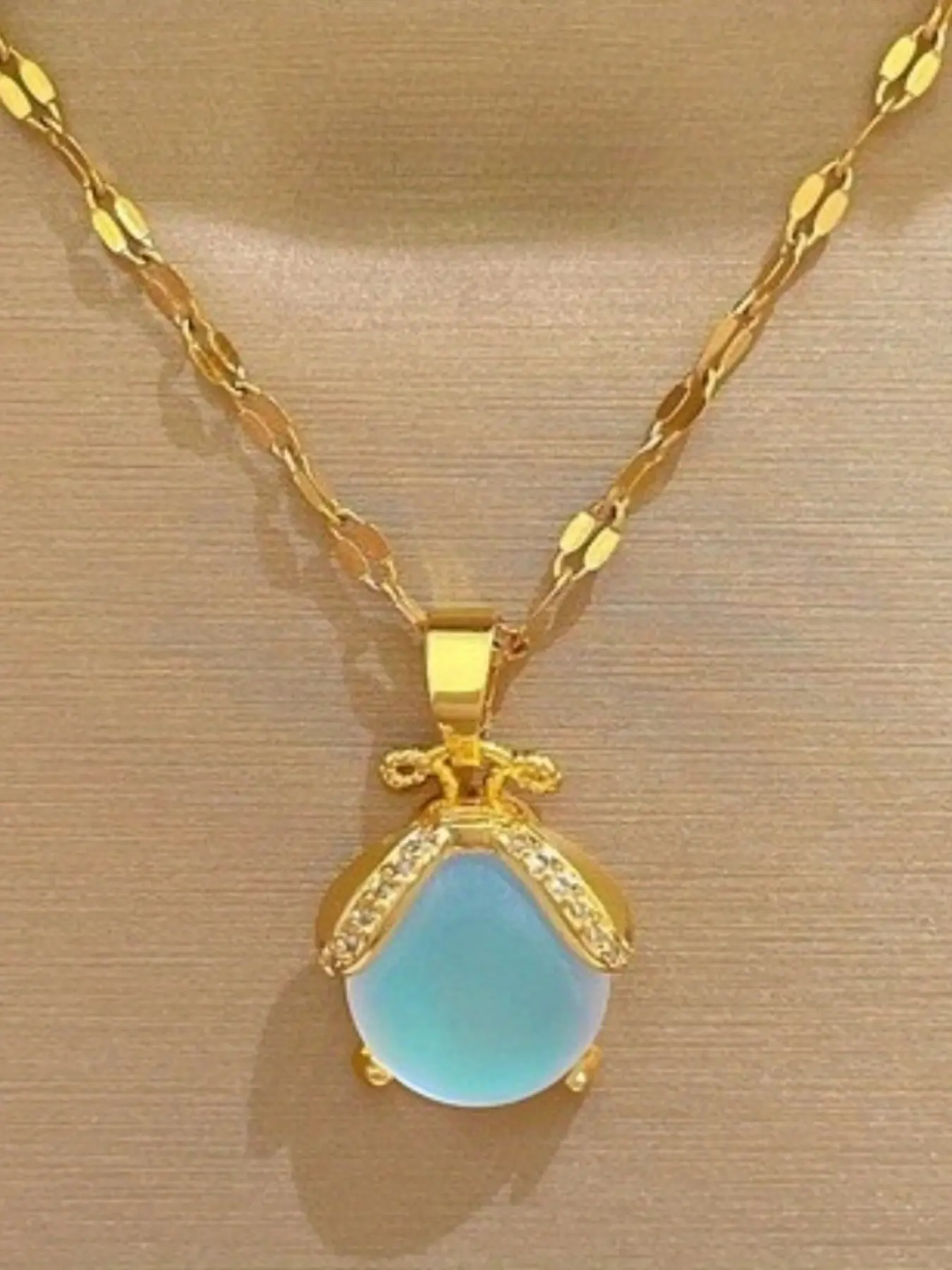 Fantasy Ladybug Moonstone Necklace, Elegant Titanium Stainless Steel Locket Chain, Adjustable Layered Jewelry Gift Idea