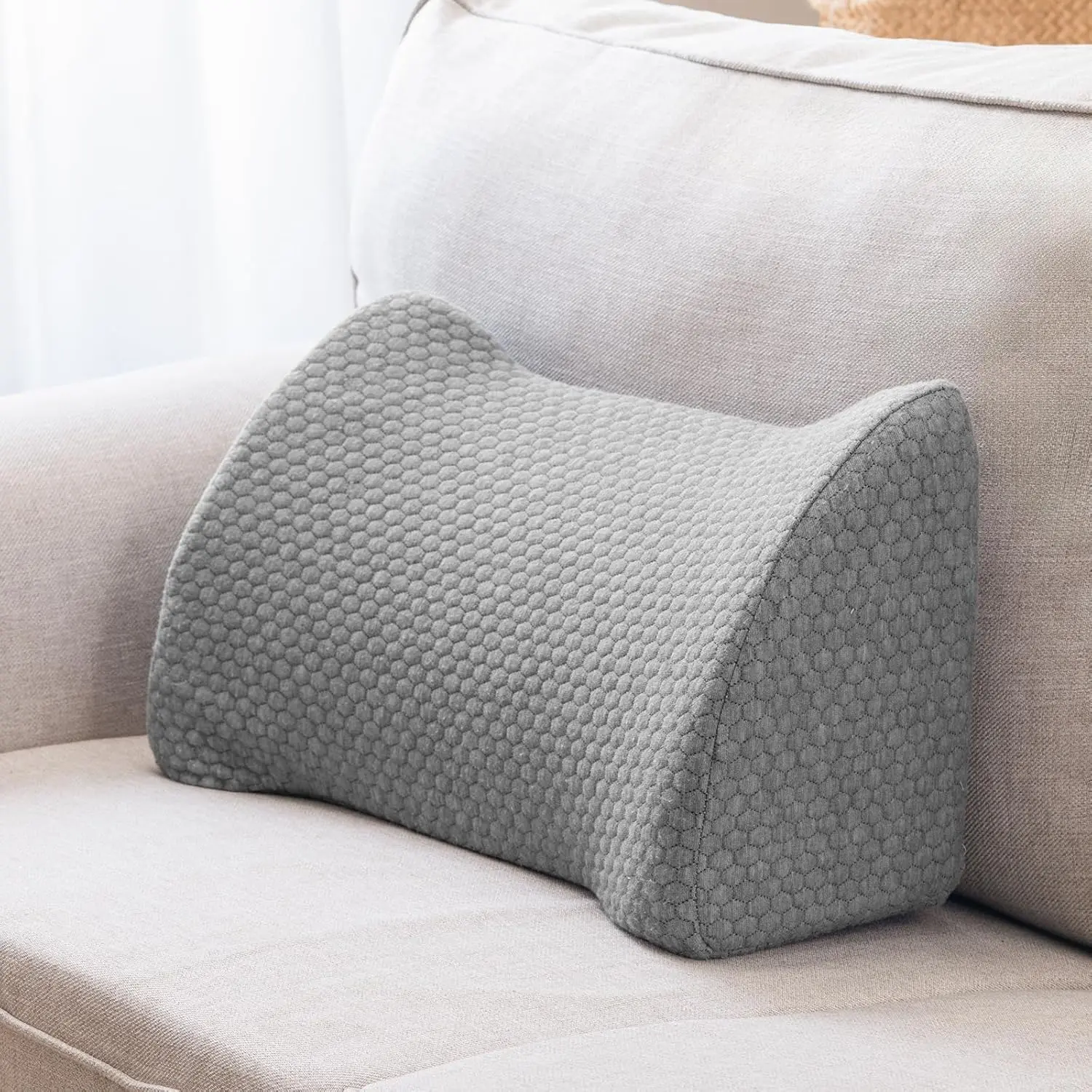 Lumbar Pillow Breathable for Office Chair, Car Seat, Sofa, Bed - Relieves Back, Spine, Neck Pain for Ergonomic Gray 18 * 11 * 7.5in