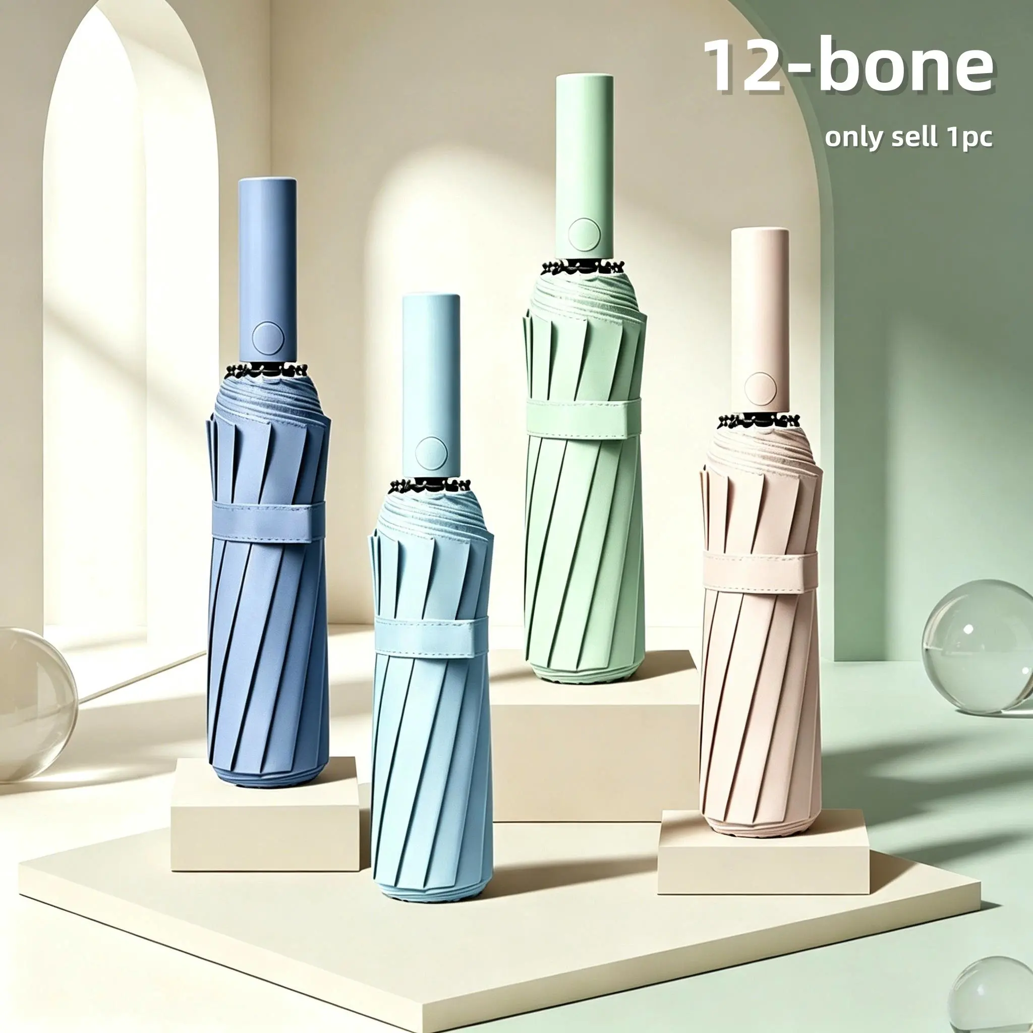 12-Bone Automatic Umbrella for Rain and Sun, Sturdy and Durable, Foldable Portable Outdoor Umbrella, Sunscreen Protection, 1pc