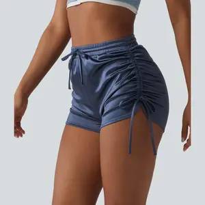 Halara High Waisted Drawstring Ruched Satin Casual Shorts with Pocket