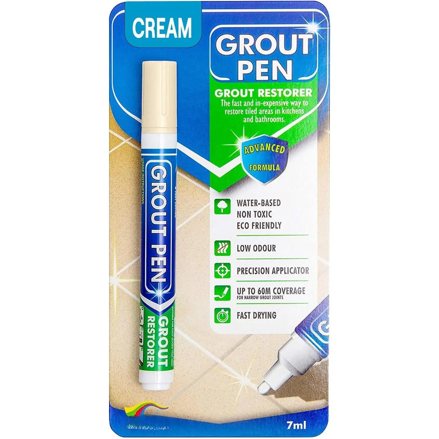 Grout Pen Cream Tile Grout  Marker Restorer - Narrow 5mm Tip (7mL) |  Grout Line Refresher for Kitchen & Bathroom, Colorant and Sealer Pens for Cleaner Looking Grout Lines - Cream