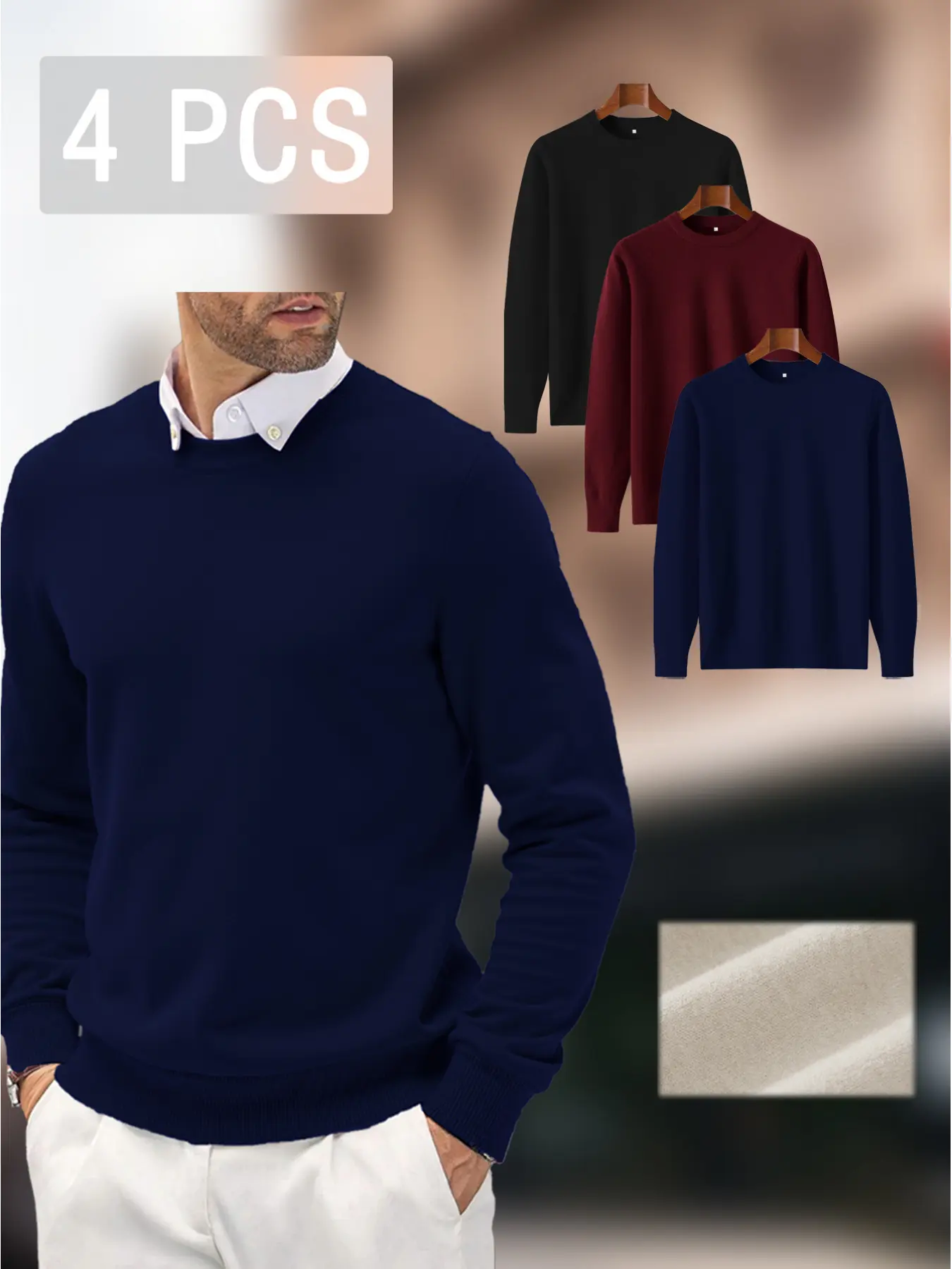 4-Pack Men's Autumn & Winter Knit Crew Neck Long Sleeves Comfortable Casual Sweaters Knitwear