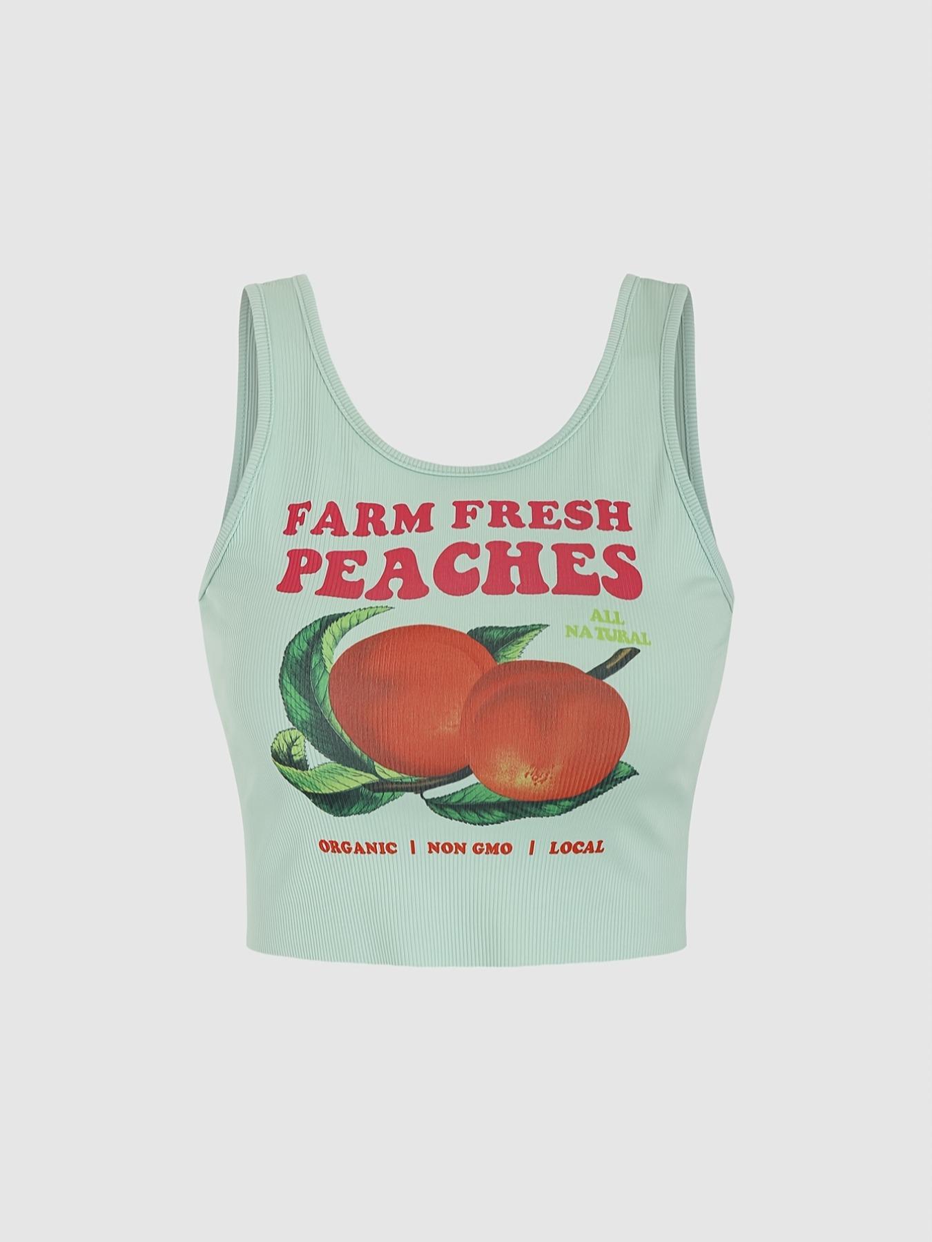 Women's Letter & Fruits Print Lightweight Crop Tank Top, Casual Scoop Neck Sleeveless Top for Daily Wear, Ladies Clothes for All Seasons