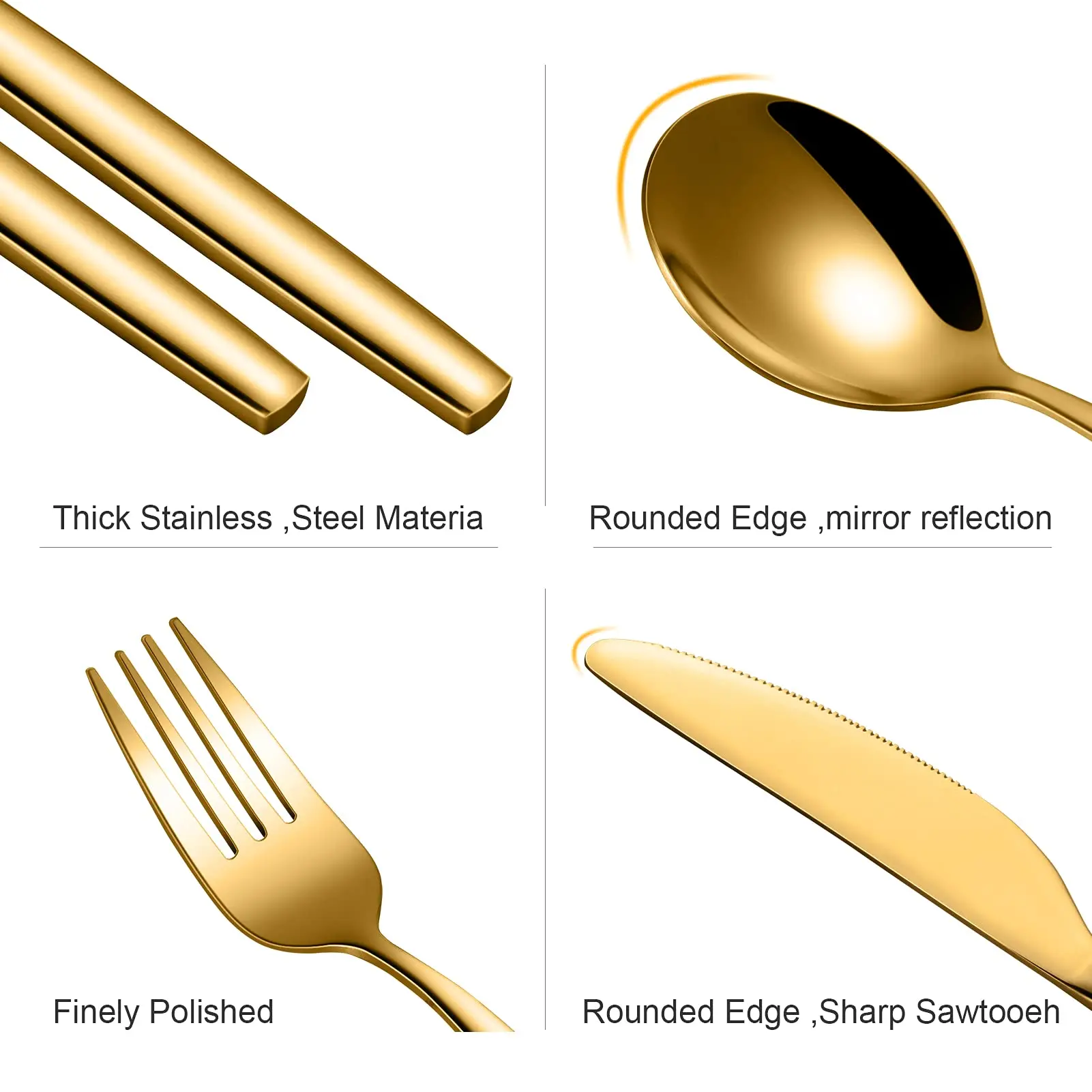 Garvee Gold Stainless Steel Flatware Set - 30-Piece (2-Pack) for 6, Modern Dishwasher Safe Cutlery with Smooth Edge, Corrosion Resistant Tableware for Home & Restaurant