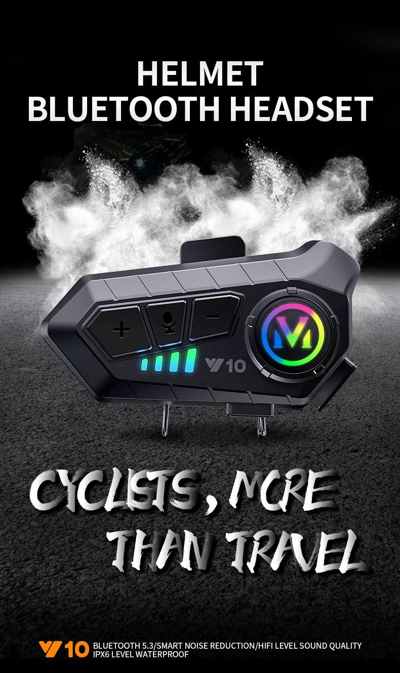Y10 Motorcycle Helmet Headset Stereo Voice Control Bluetooth Hands Free Call  2000mAh With Ambient Light