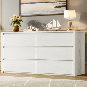 Minimalist Handle-Free 6-Drawer Wide Wooden Dresser, Spacious Storage Chest for Bedroom Living Room and Hallway