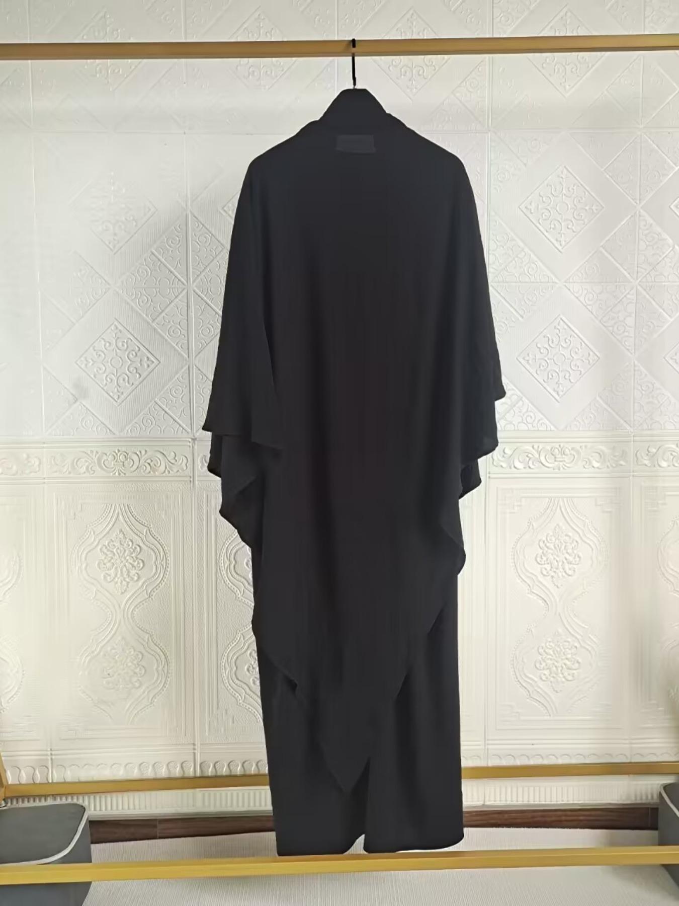 Women's Solid Long Sleeve Abaya & Hijab Set, Modest Fashionable Two-piece Outfits for Women, Women's Islamic Clothing for Daily Wear