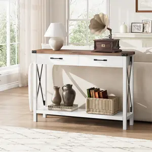 43"x12" Compact Entryway Console Table with Storage Drawers and Shelf, MDF Metal Frame Accent Table for Living Room Hallway Foyer Behind Couch, Mark Resistant, Easy Assembly