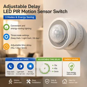 Smart Adjustable Timer Motion Sensor Switch with Embedded PIR Detector & 0-180s Delay, Indoor/Outdoor Wall-Mounted Energy-Saving Light Control, High-Efficiency Human Sensing Security Device