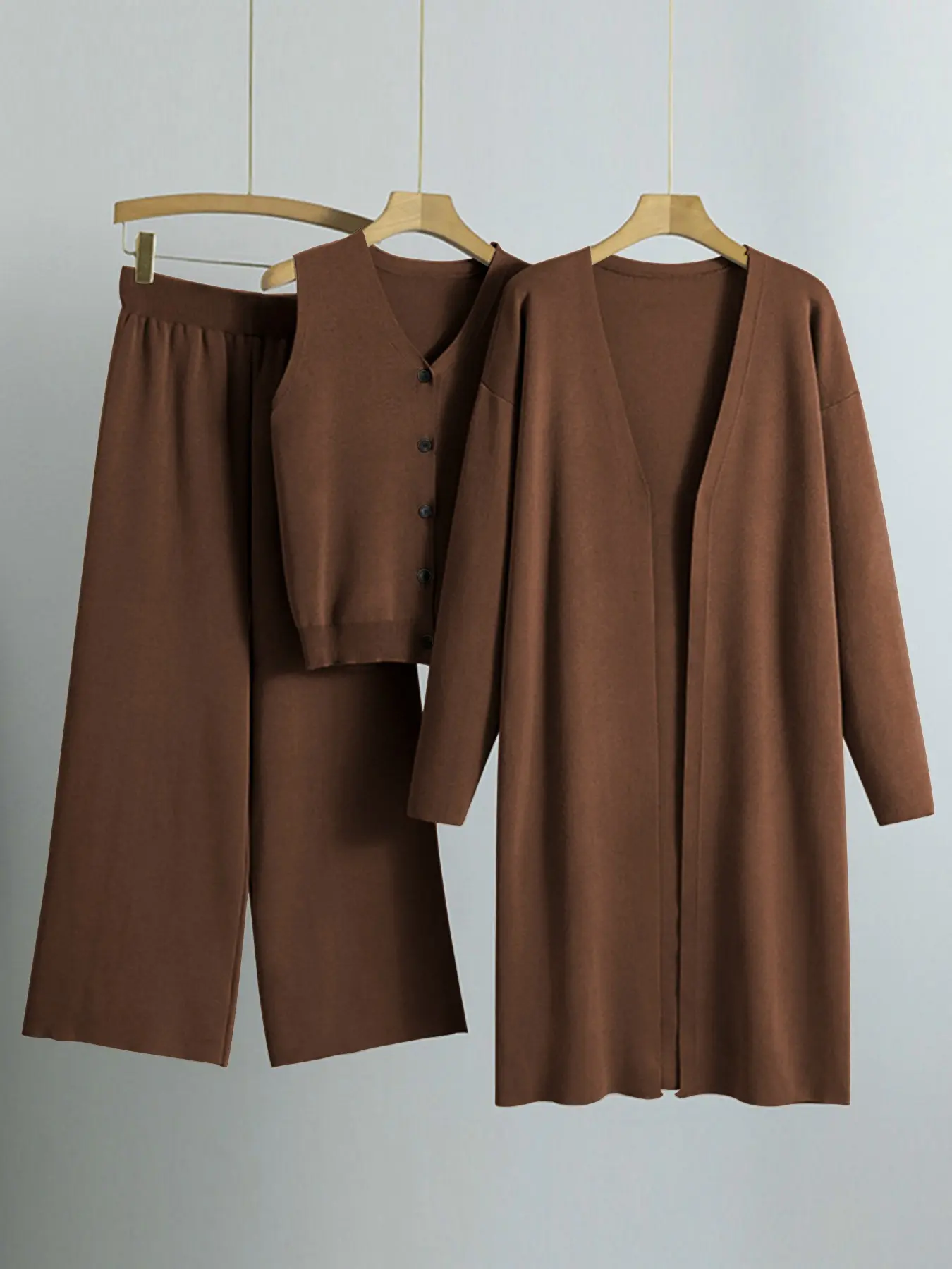 Women's Minimalist V Neck Button Vest, Wide Leg Pants, Long Cardigan Set, Comfortable Soft Knitwear for Fall & Winter#TikTokMadeMeBuyIt #CasualChic#MatchingSet