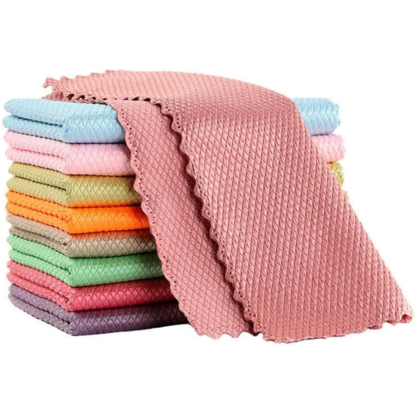 Baby Microfiber Cleaning Cloth Set - 10pcs Rectangular Fish Scale Absorbent Washcloths, Lint-Free, No Trace, 30x40cm, Random Color for Home Use