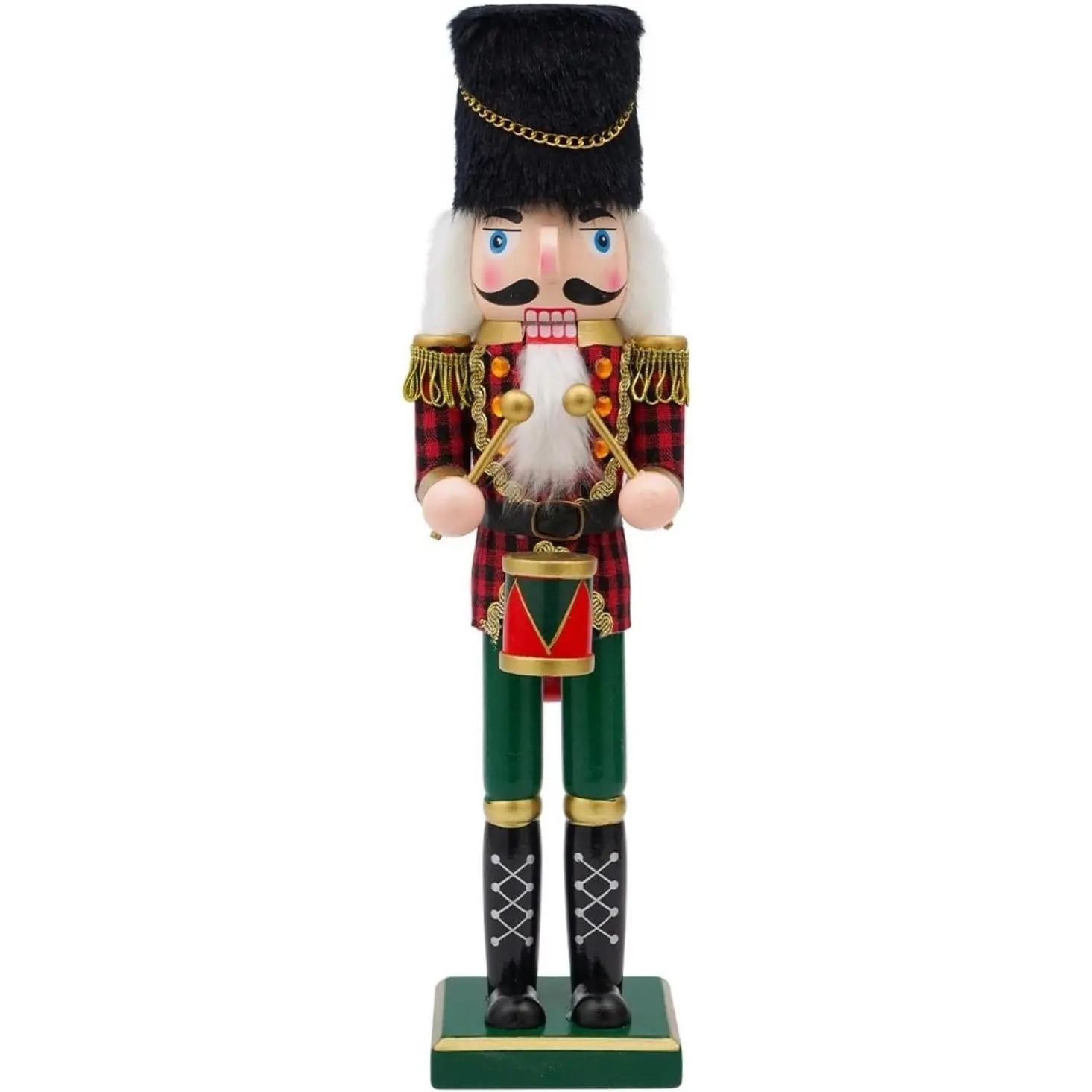 14-in Handcrafted Wooden Drummer Nutcracker, Collectible Christmas Decor Ornament for Tabletop Shelves