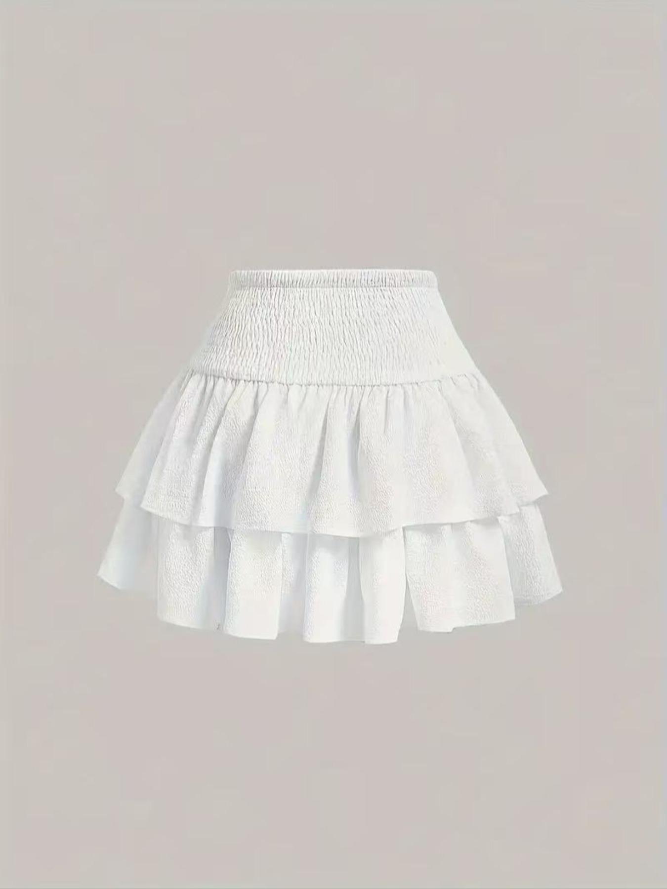 Women's Plain Bow Decor Tiered Layer Ruffle Hem Skirt, Casual Shirred Short Skirt for Daily Wear, Ladies Bottoms for All Seasons, Womenswear