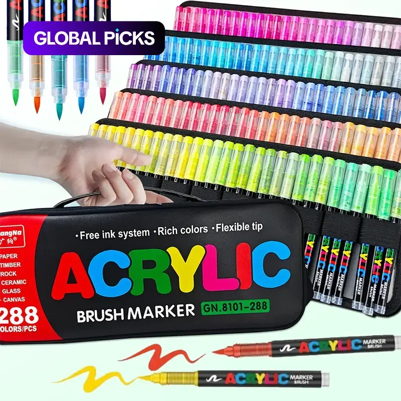 Fast-Drying Acrylic Marking Pen, Vibrant Waterproof Colors, Soft Brush Tip, Ergonomic Design, Ideal for Diary Art, Multiple Colors Available, Coloring Graffiti Pen, Art Markers Set #GLOBAL PICKS