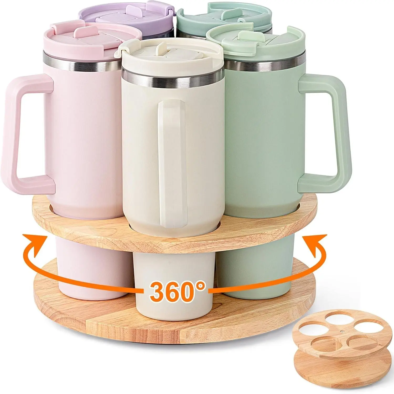 Water Bottle Organizer for Stanley Cups 40oz/30oz/20oz, 360° Rotating Wooden Tumbler Organizer, Stanley Cup Holder for Cabinet Storage (Yellow)