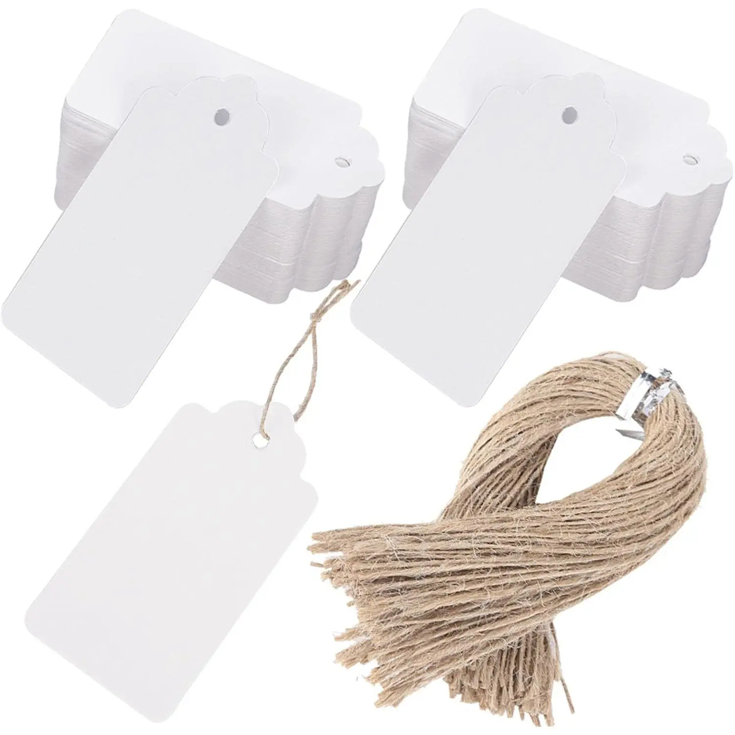 100pcs Gift Tags with String Attached, 2 x 4 inch Kraft Paper Hang Tags for Clothes DIY Crafts Wedding Holiday (White)
